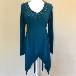 One World sweater dress large scoop neck blue